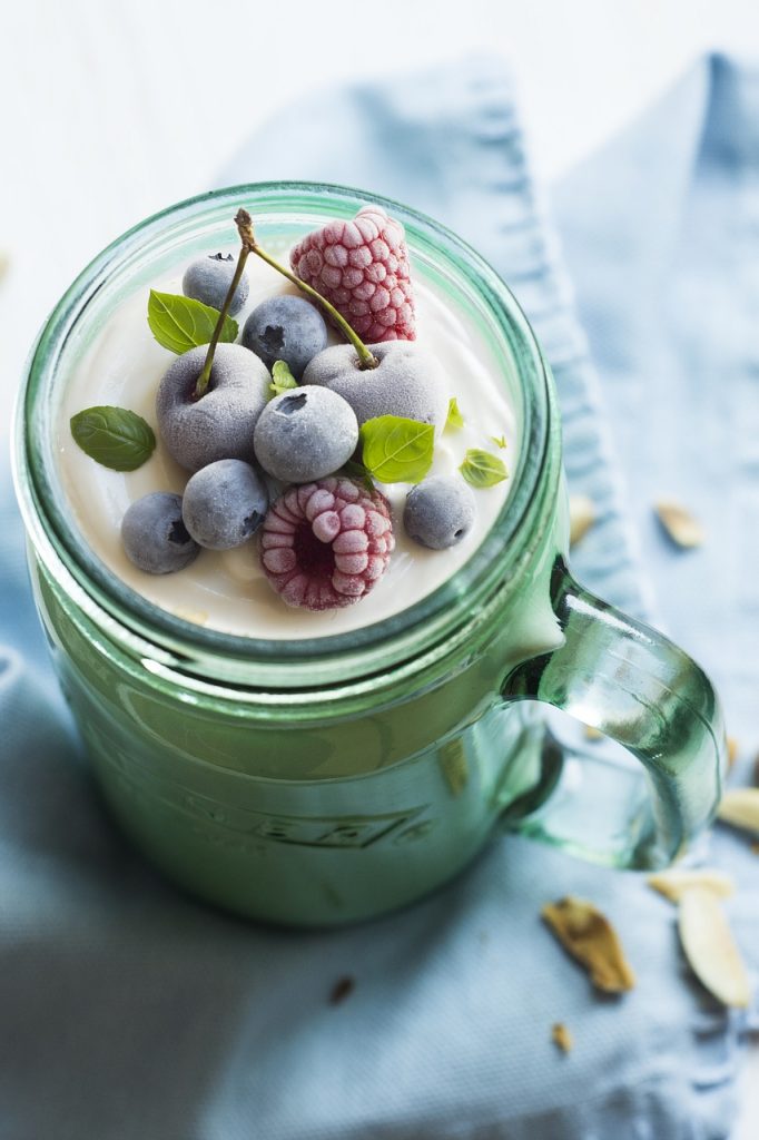 dessert, yogurt, fruit